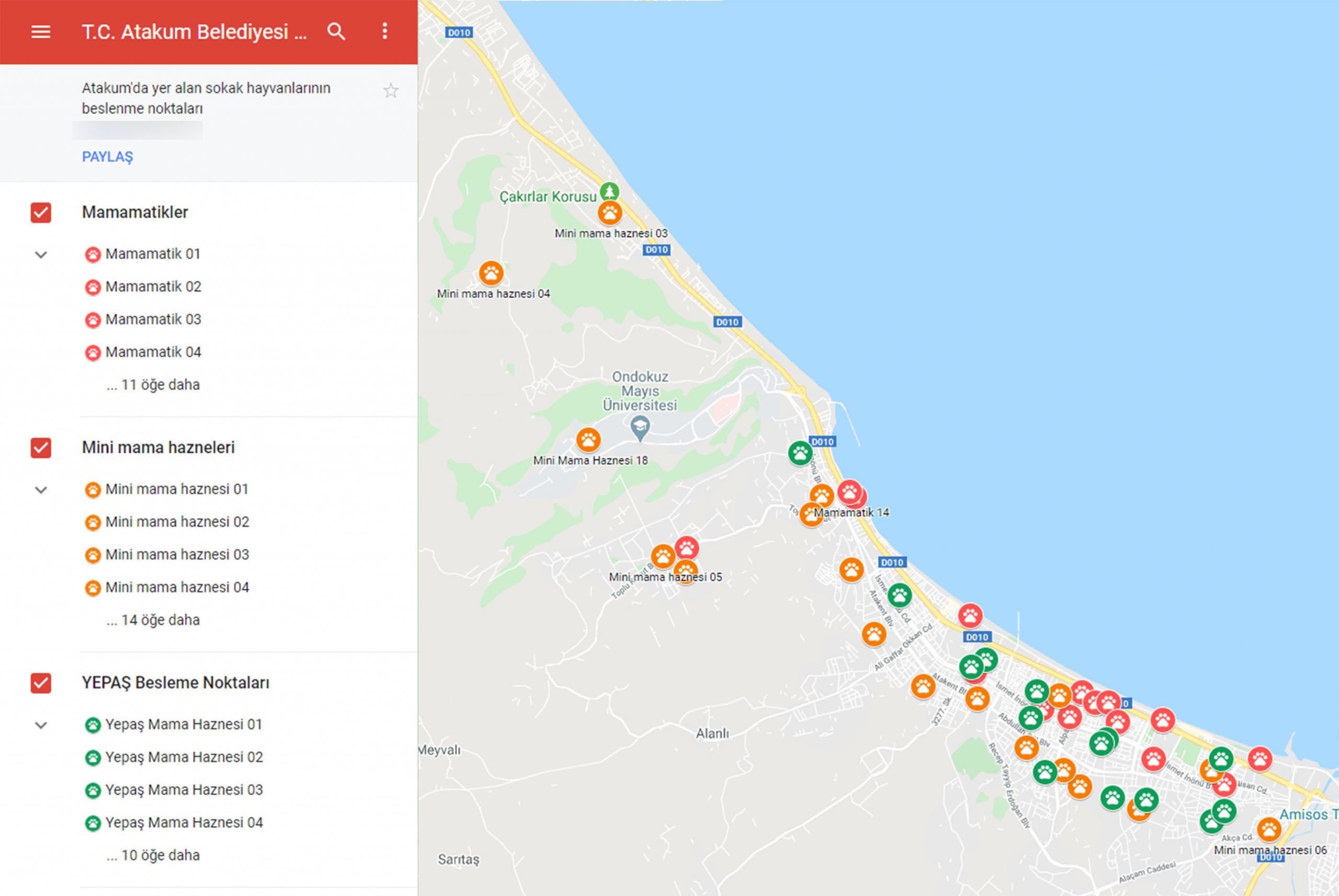 Sokak canlıları için Atakum'dan dijital besleme haritası