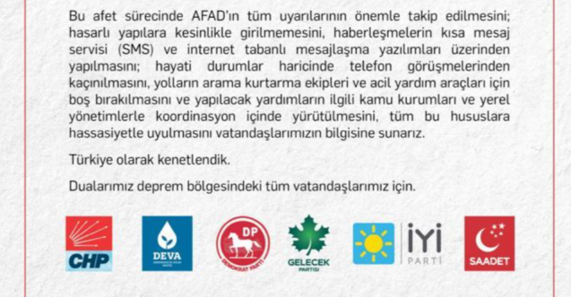 Millet İttifakı'ndan deprem açıklaması