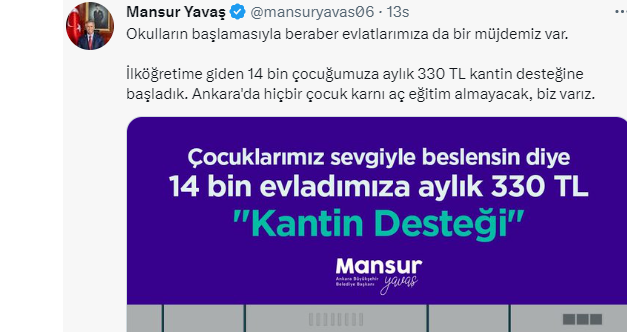 Mansur Yavaş sözünü tuttu: quot;Kantin desteğiquot; başladı