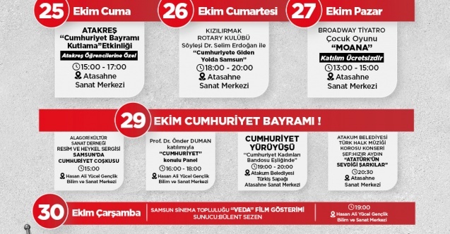 Atakum Belediyesi’nden 29 Ekim’e özel program